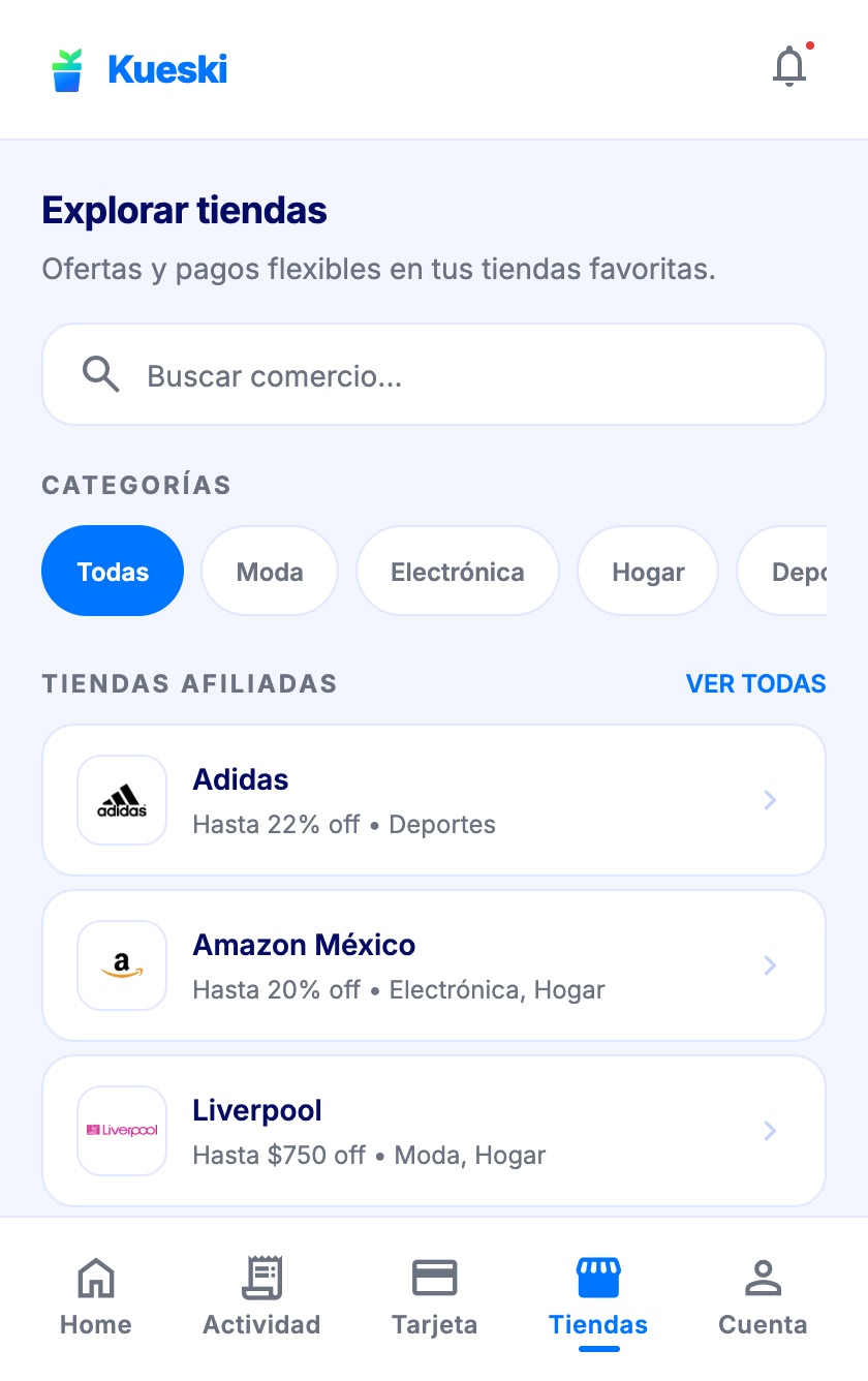Affiliated stores with search and categories